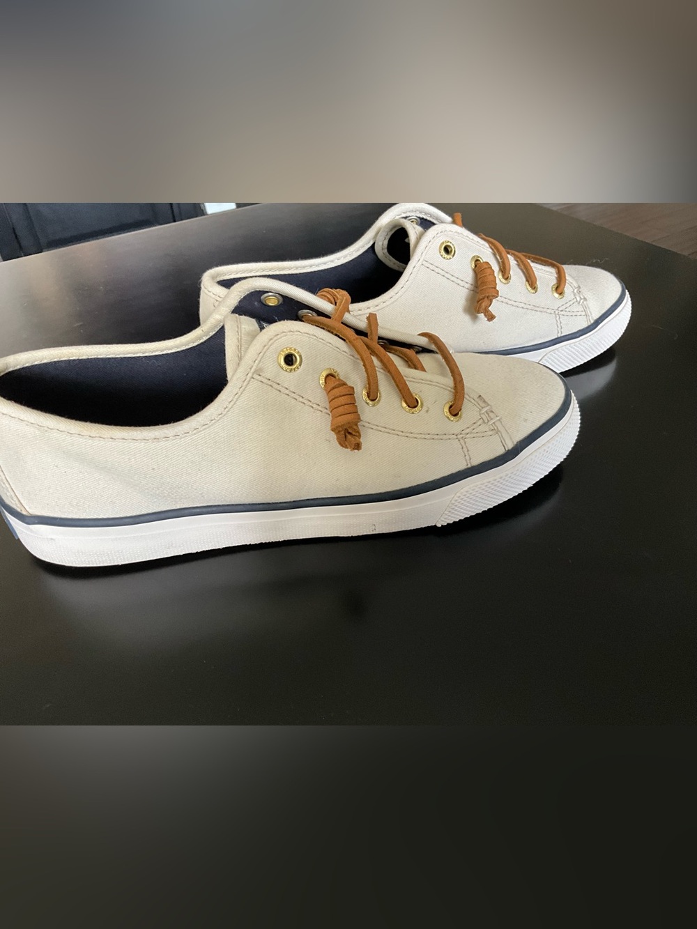 Sperry womens Canvas Boat Shoes - White with Tan Laces (Size 7½) and leopard - Picture 5 of 6